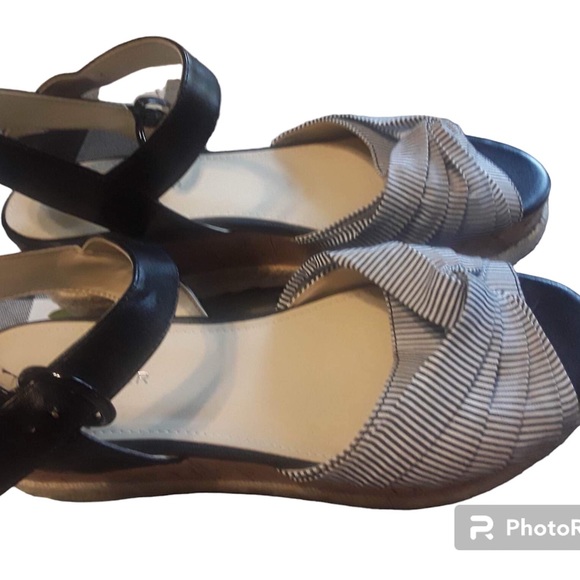 Marc Fisher Navy and White Stripe Sandals - Picture 3 of 7
